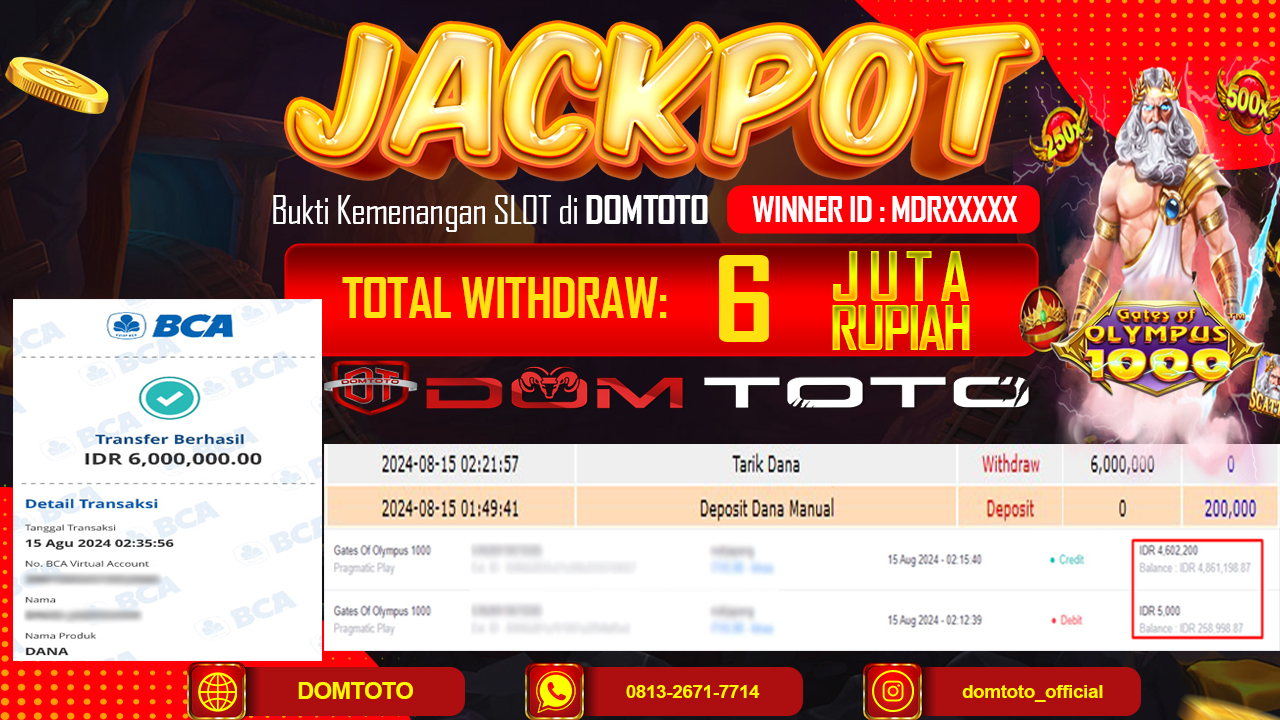 JACKPOT SLOT PRAGMATIC GATES OF OLYMPUS1000 14 AGUSTUS 2024